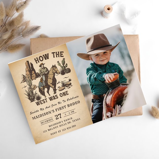 Cowboy Western Rodeo Wild West Birthday Photo  Invitation (Creator Uploaded)