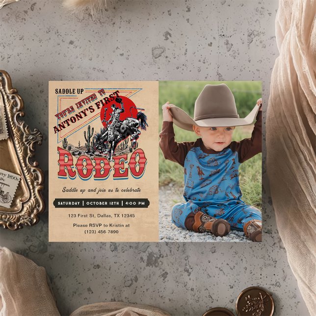 Cowboy Western Rodeo Wild West Photo Birthday Invitation (Creator Uploaded)