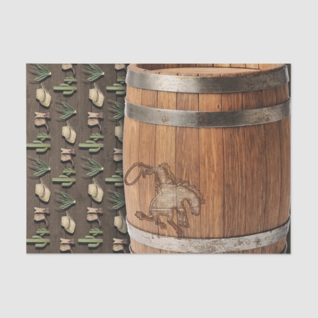 Cowboy Western Rodeo Wooden Barrel Birthday PARTY Tissue Paper (Front)