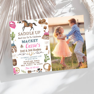 Cowboy Western Rustic Birthday Party Photo Invitation