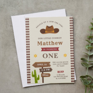Cowboy Western Saloon 1st Baby Boy Wild Birthday Invitation
