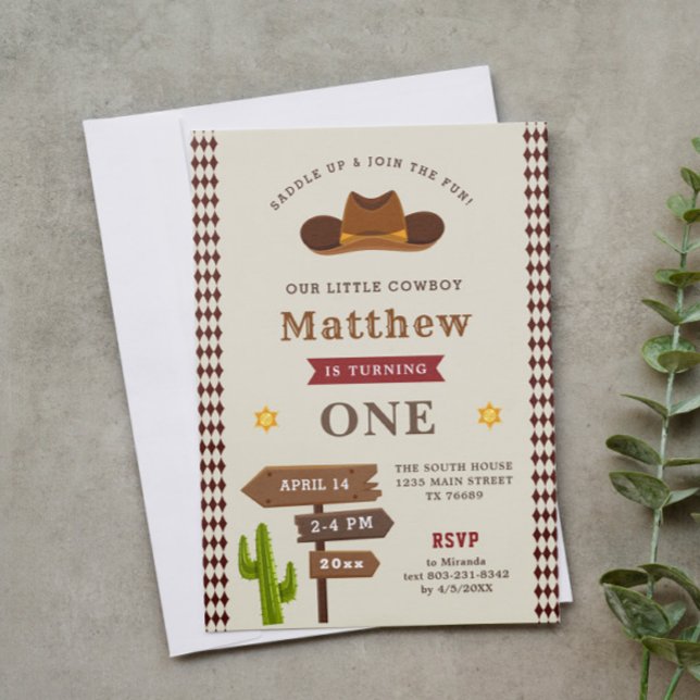 Cowboy Western Saloon 1st Baby Boy Wild Birthday Invitation (Creator Uploaded)