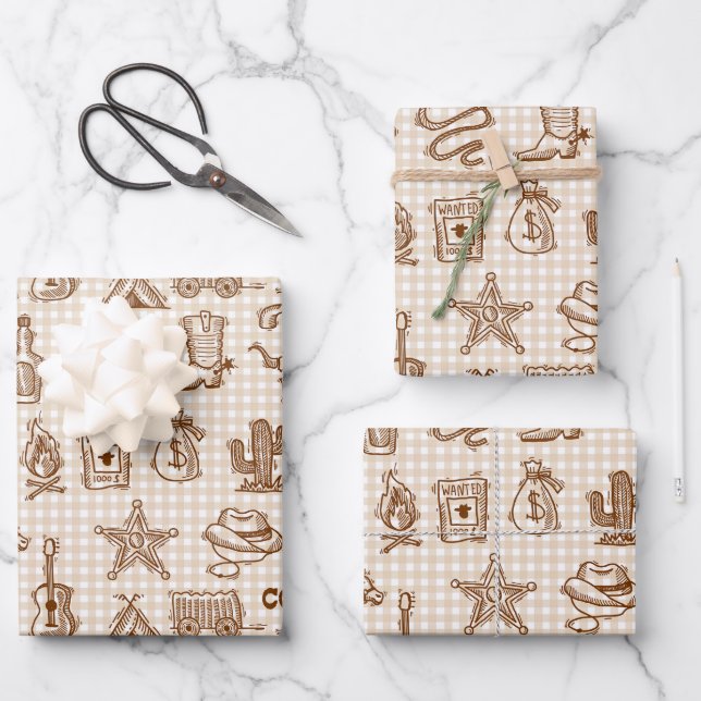 Cowboy Western Wrapping Paper Sheet (Front)