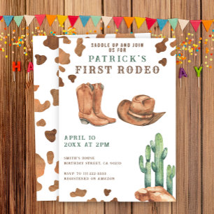 Cowboy Wild West 1st Rodeo Birthday Party  Invitation