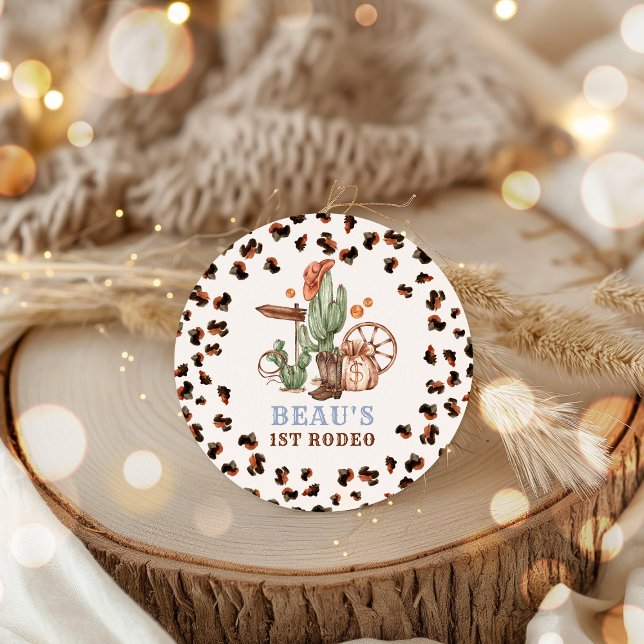 Cowboy Wild West 1st Rodeo Ranch Birthday Party Classic Round Sticker (Creator Uploaded)