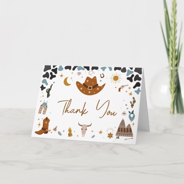 Cowboy Wild West Baby Shower Thank You Card (Front)
