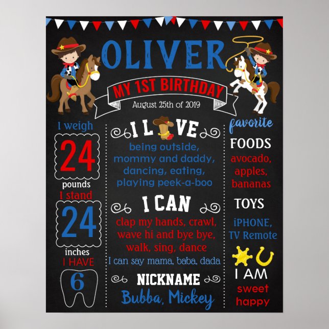 Cowboy Wild West horse Birthday board Poster (Front)