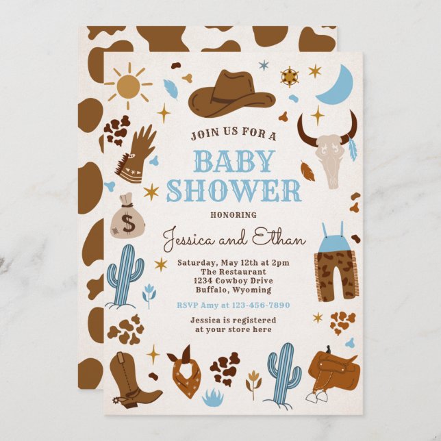 Cowboy Wild West Rodeo Ranch Baby Shower Invitation (Front/Back)