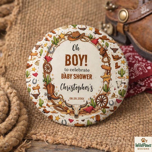 Cowboy Wild West Rodeo Ranch | Rustic Western Baby 3 Cm Round Badge (Cowboy Wild West Rodeo Ranch | Rustic Western Baby Button
)