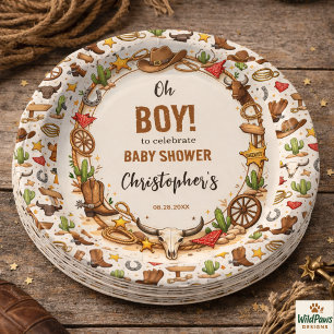 Cowboy Wild West Rodeo Ranch Rustic Western Baby Paper Plate