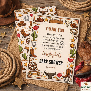 Cowboy Wild West Rodeo Ranch   Rustic Western Baby Thank You Card