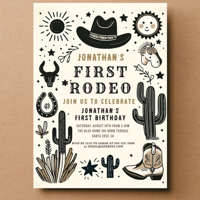 Cowboy Wild Western First Rodeo First Birthday 1st Invitation (Creator Uploaded)