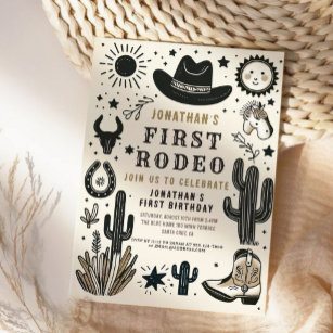 Cowboy Wild Western First Rodeo First Birthday 1st Invitation