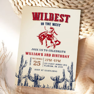 Cowboy Wildest In The West 3rd Birthday  Invitation
