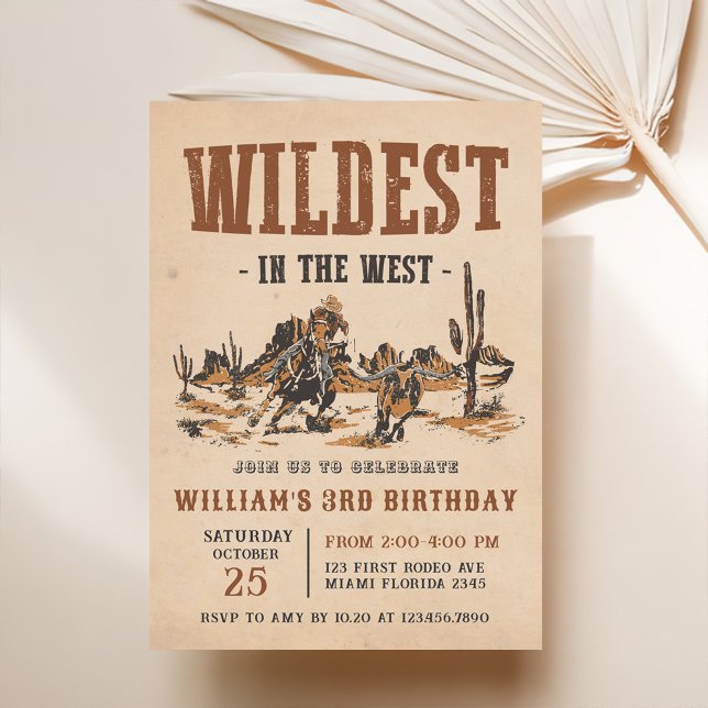 Cowboy Wildest In The West 3rd Birthday Invitation (Creator Uploaded)