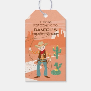 Cowboy with a lasso and cacti kids Birthday Party Gift Tags