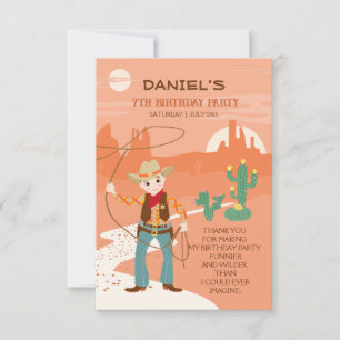Cowboy with a lasso and cacti kids Birthday Party Thank You Card
