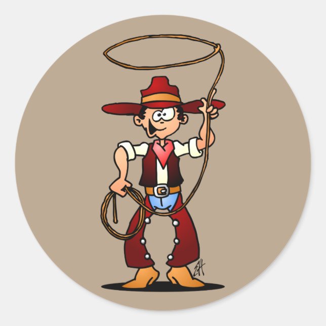 Cowboy with a lasso classic round sticker (Front)