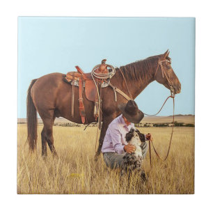 Cowboy With Horse And Dog Tile