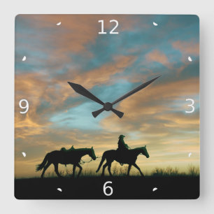 COWBOY WITH HORSE SQUARE WALL CLOCK