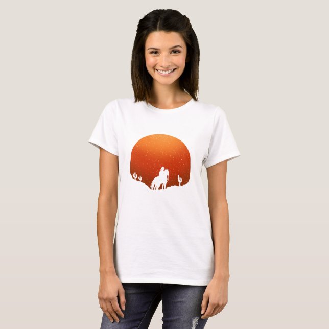 Cowboy with horse Wild West sunset landscape T-Shirt (Front Full)