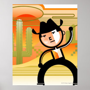 Cowboy with lasso and cactus poster