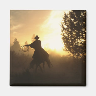 Cowboy with Lasso in Sunset Magnet