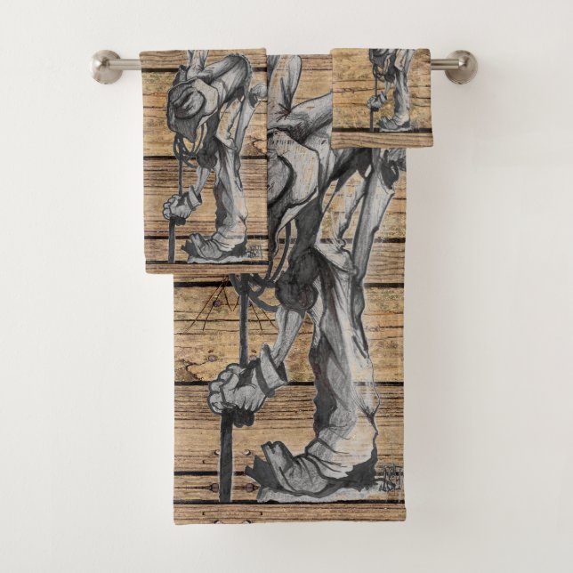 Cowboy ,wood grain bath towel set (Insitu)
