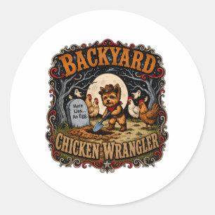 Cowboy Yorkie Graveyard Chickens Halloween Classic Round Sticker