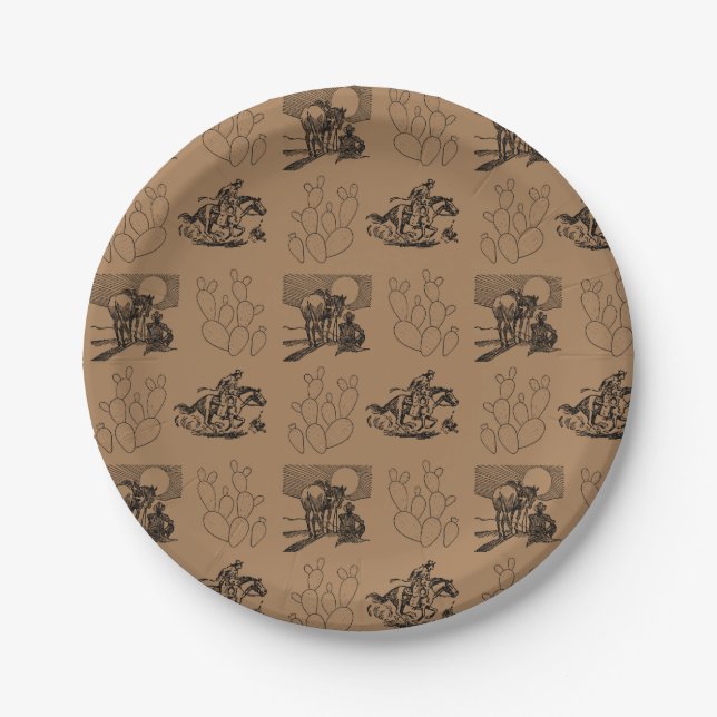 Cowboys and Cactus Paper Party Plate (Front)