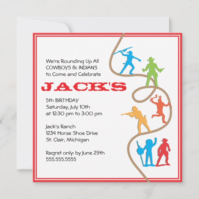 Cowboys and Indians Birthday Party Invitation (Front)