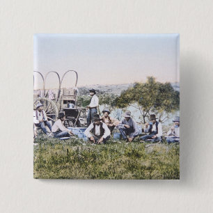 Cowboys at Lunch, 1904 (photo) 15 Cm Square Badge