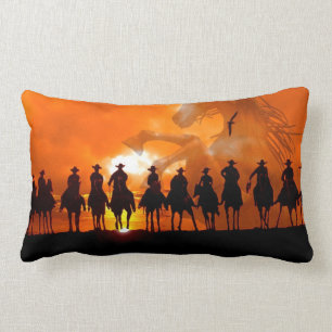 Cowboys at sunset western roundup American MoJo Pi Lumbar Cushion