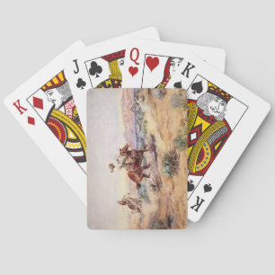 Cowboys Catching a Wolf with a Rope Lasso Playing Cards