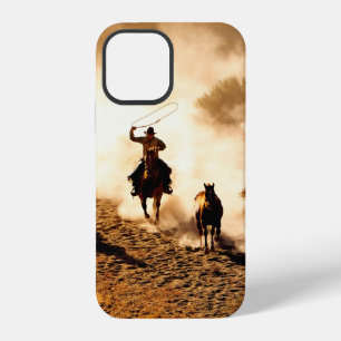 Cowboys chasing wilding horses. roping and riding, iPhone 12 case