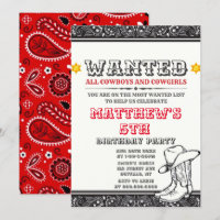Cowboys & Cowgirls Bandanna Birthday Party Invites