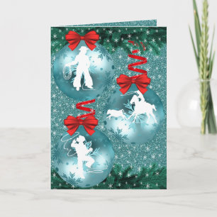 Cowboys Cowgirls Roping On Blue Holiday Card