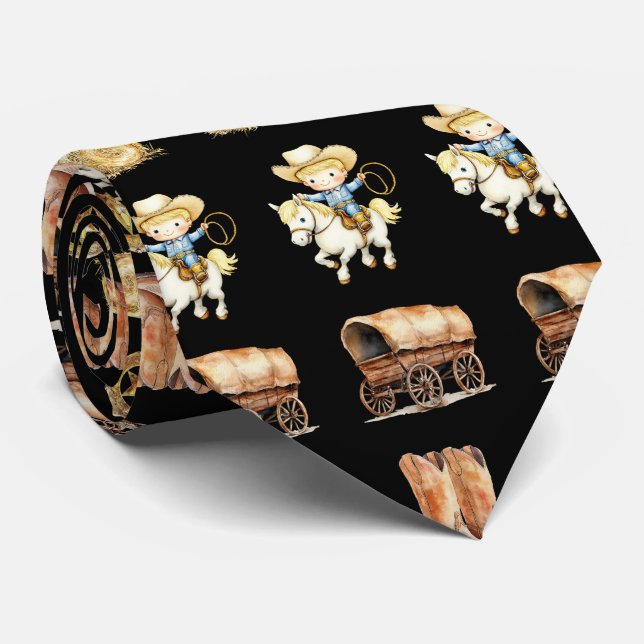 Cowboys Cute Cartoon Neck Tie (Rolled)