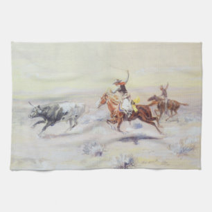Cowboys from the Bar Triangle by CM Russell Tea Towel