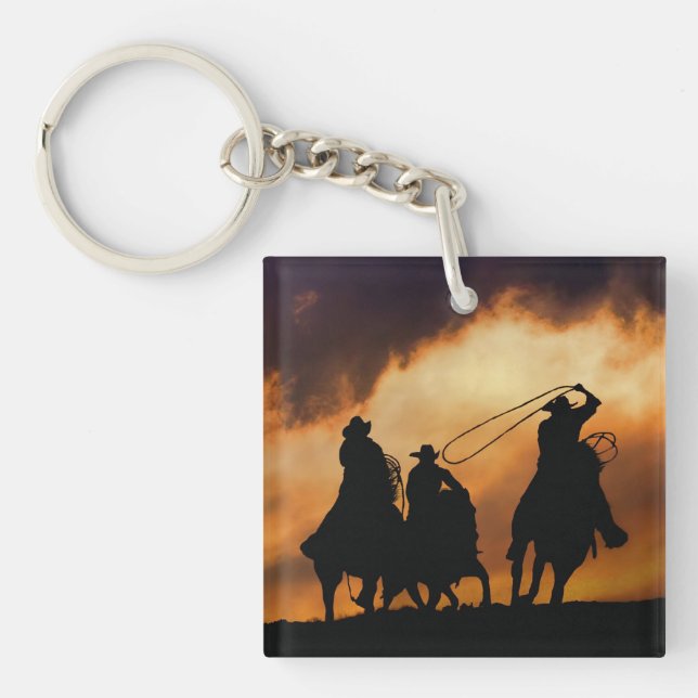 Cowboys Horses Roping Rodeo Key Ring (Front)