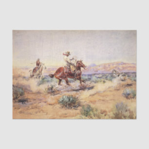 Cowboys on Horses Roping a Wolf with a Lasso Tissue Paper