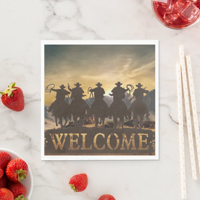 Cowboys Riding Range Mountain Background Paper Napkin (Insitu)