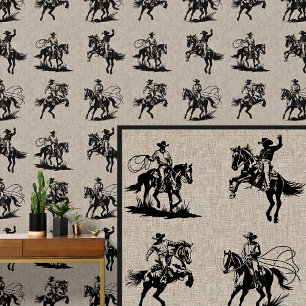 Cowboys Rodeo Horses & Rides on Beige Wallpaper