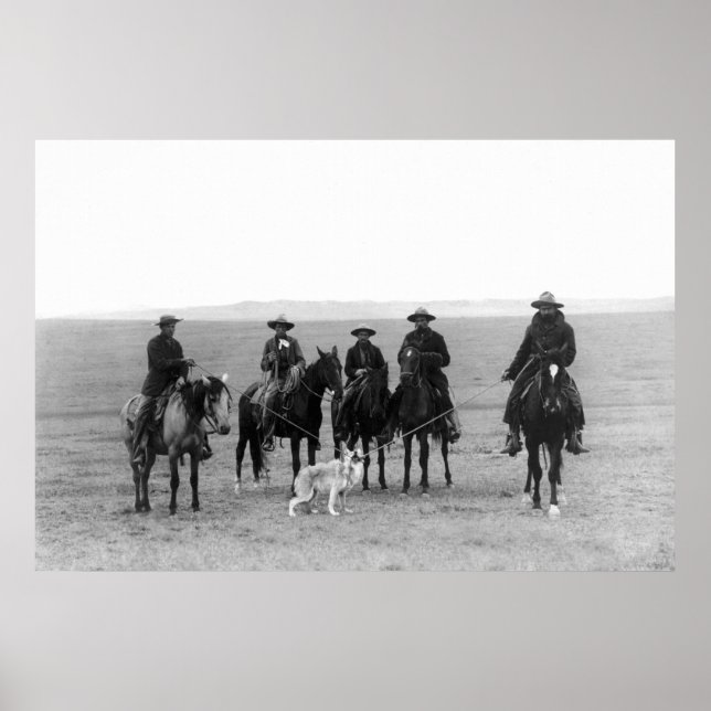 Cowboys Roping a Grey Wolf: 1887 Poster (Front)
