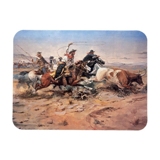 Cowboys roping a steer, 1897 (oil on canvas) magnet (Horizontal)
