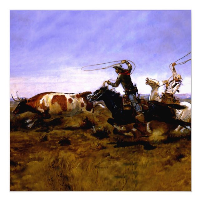 “Cowboys Roping a Steer” by Charles M Russell Photo Print (Front)