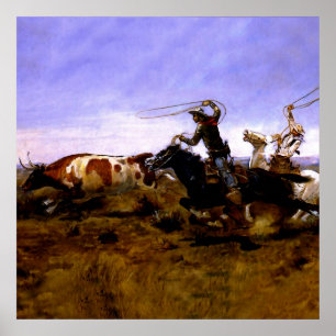 “Cowboys Roping a Steer” by Charles M Russell Poster