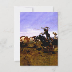 “Cowboys Roping a Steer” by Charles M Russell Thank You Card