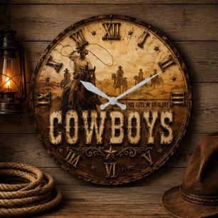Cowboys Rustic Western Ranch Large Clock