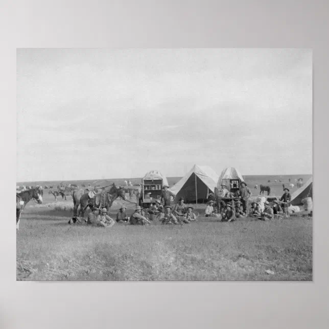 Cowboys Sitting around Chuckwagon Photograph Poster | Zazzle